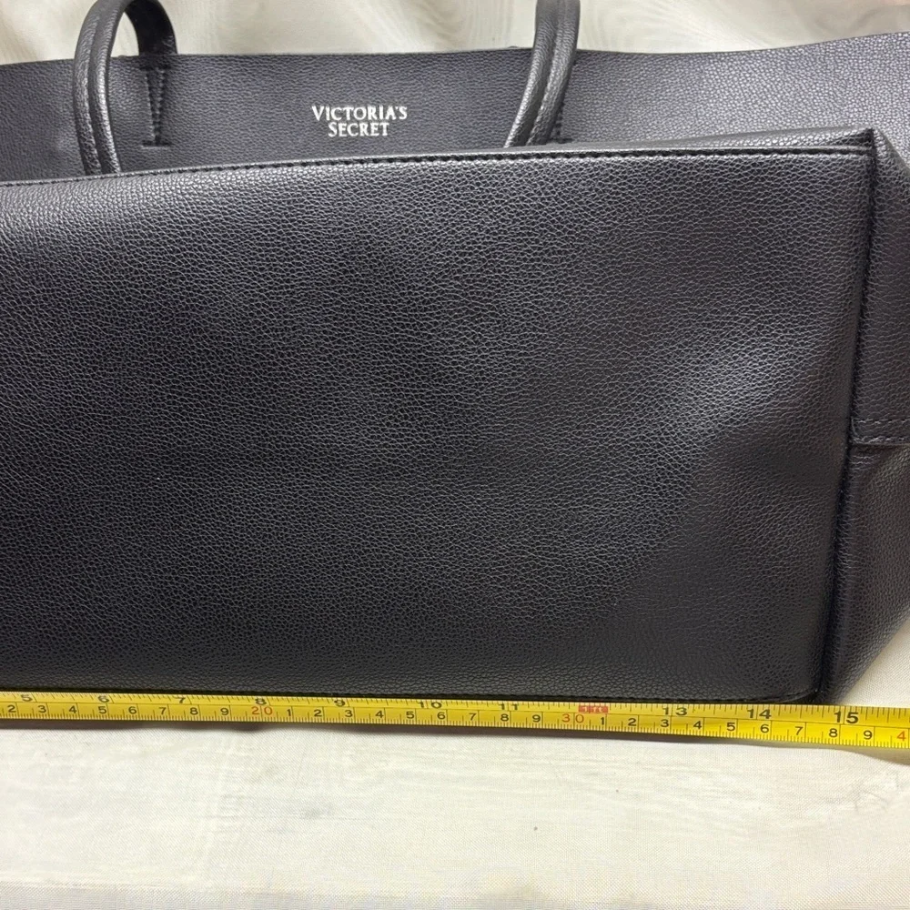 Victoria's Secret Large Black Faux Leather Tote Bag with Tassel Vegan - Picture 7 of 10